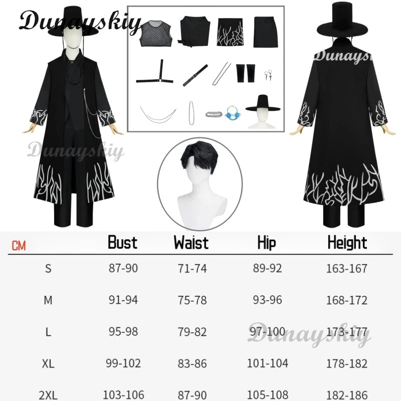 Anime KPop Demon Hunters Saja Boys Cosplay Costume Wig Black Uniform Outfit For Men Women Baby Coat Hat Belt Props Carnival