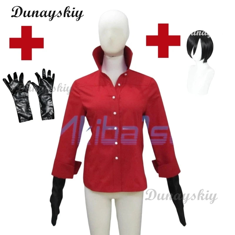 Resident 6 Ada Wong Cosplay Costume Wig Prop Evil Red Shirt Pants Halloween Carnival Disguise Suit Women Girls Customized