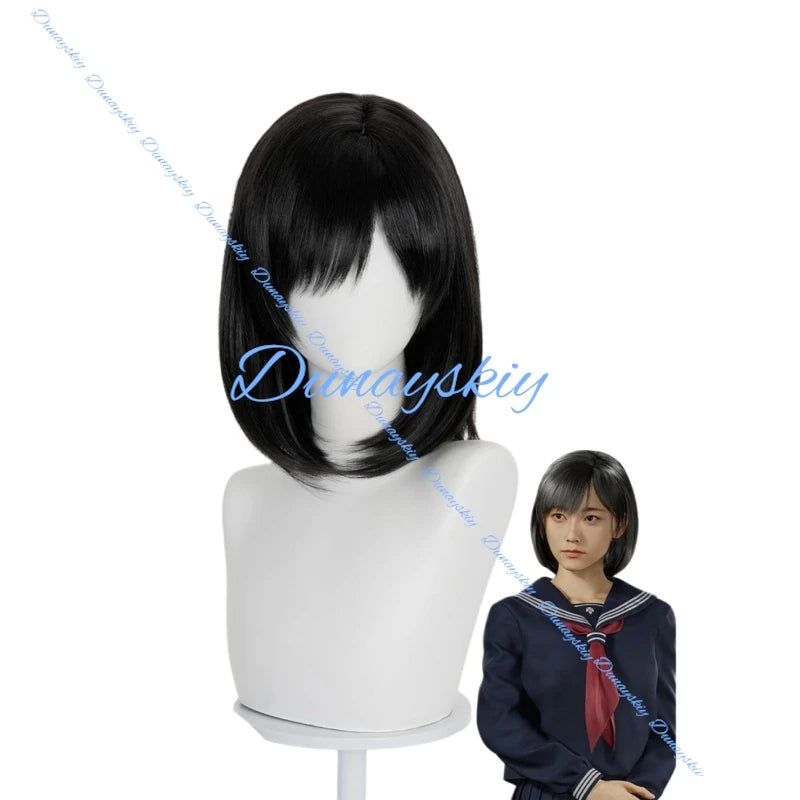 Fox Mask Shimizu Hinako Wig SILENT F Cosplay Heat Resistant Black White Synthetic Hair Halloween Prop