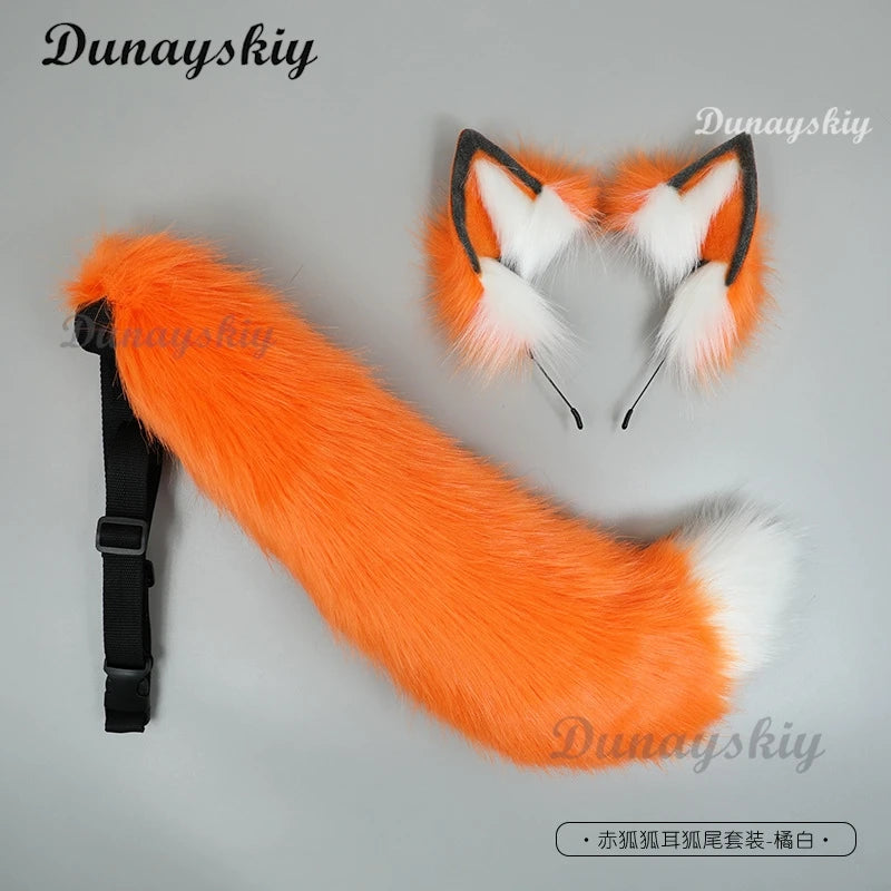 New Orange Fox Ear Beast Tail Wolf King Ear Cat Ear Headband Custom COSPLAY Hand Made LOL Golden Fox Ears Anime Hair Accessories