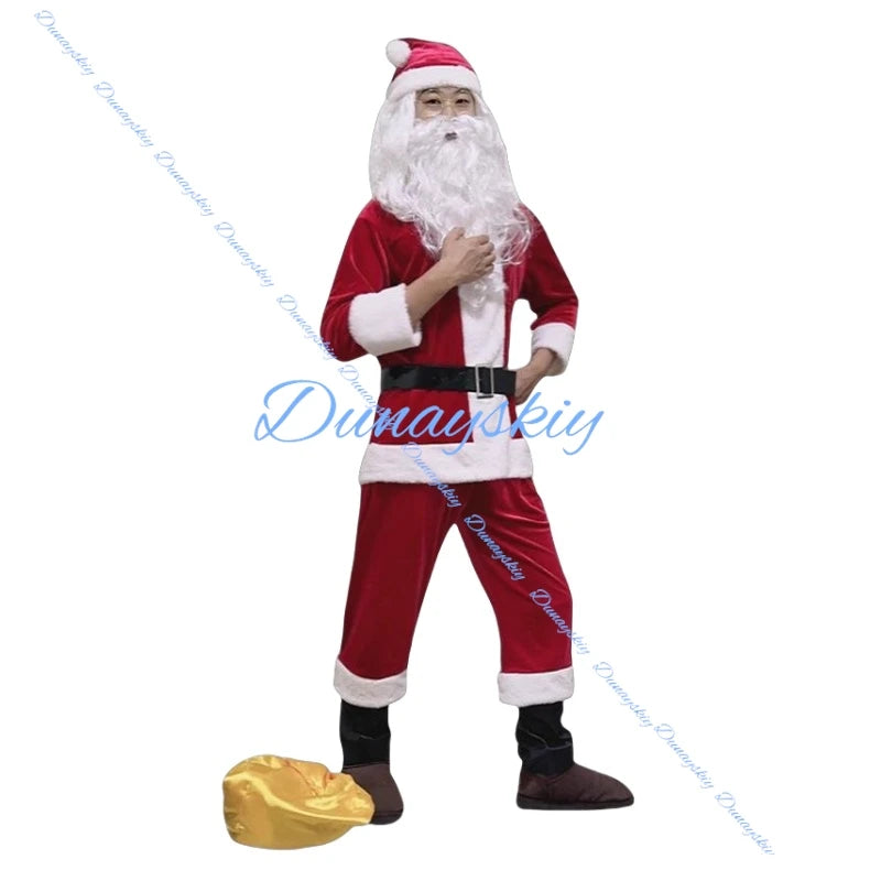 Christmas Santa Claus Costume Beard Lots Men Cosplay Santa Claus Clothes Fancy Dress In Christmas Men Costume Suit For Adults