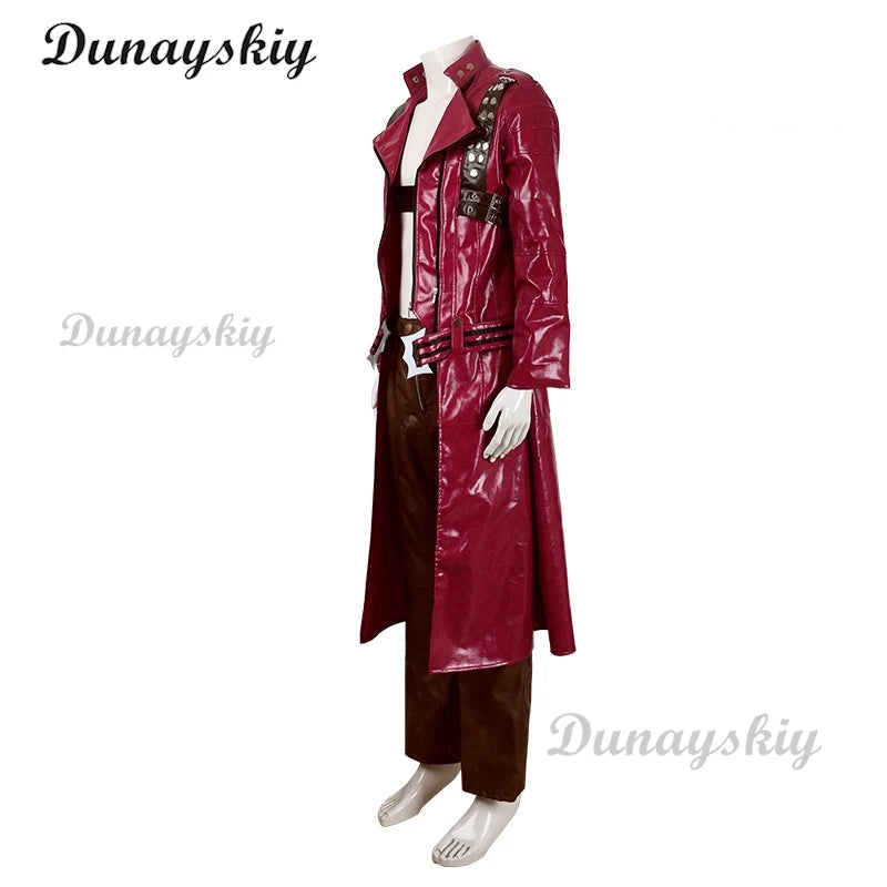 Game Devil Cos May Cry 3 Dante Red Long Poncho Cosplay Costumes Wig Pant Necklace Uniforms Jacket Halloween Carnival