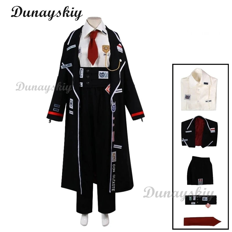 Don Quixote Cosplay Top Pants Coat Game Limbus Company Costume Wig Black Uniform Prop Halloween Carnival Customized