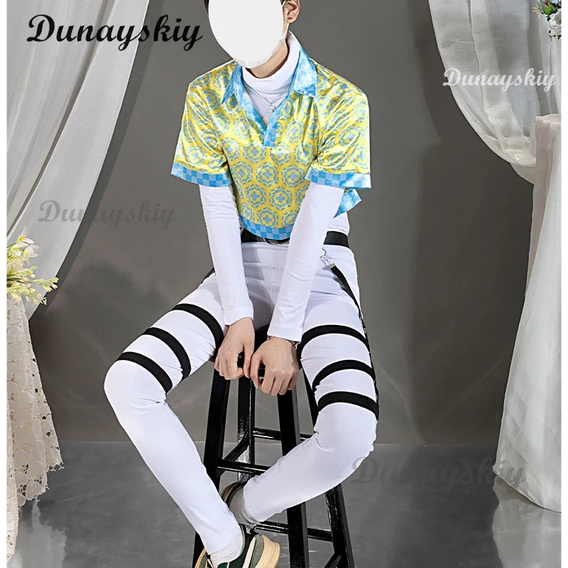 Anime Vtuber Nijisanji Hibachi Mana Cosplay Costume Wig Heat Yellow Short T-shirt Halloween Party Role Play Carnival Suit