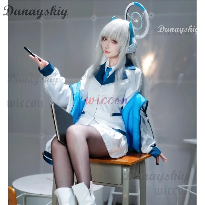 Game Blue Archive The Animation Ushio Noa Cosplay Costume Japanese School Uniform Skirt Coat Wig Woman Sexy Carnival Suit