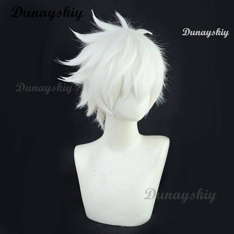 Anime Link Click Lucas Cosplay Wig White Short Hair Lu Guang Heat Resistant Synthetic Wigs Halloween Customized