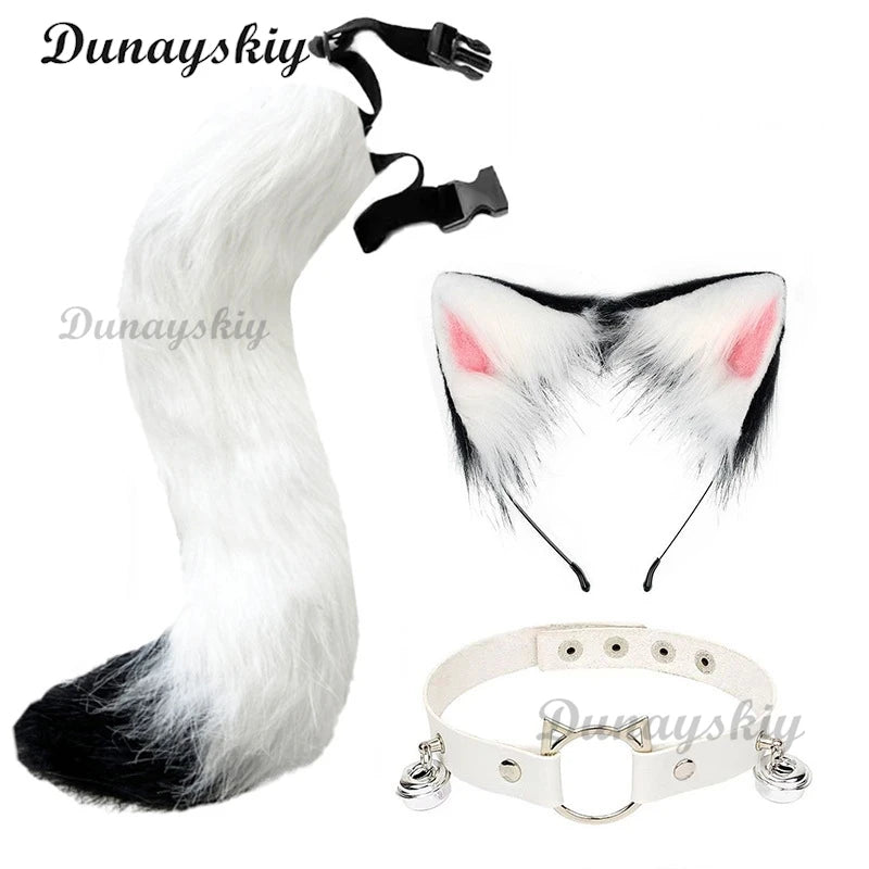 Electric Faux Furs Foxes Costume Headband Artificial Animal Tail Children Adult Halloween Party Cosplay Dress Up Tail Hairband