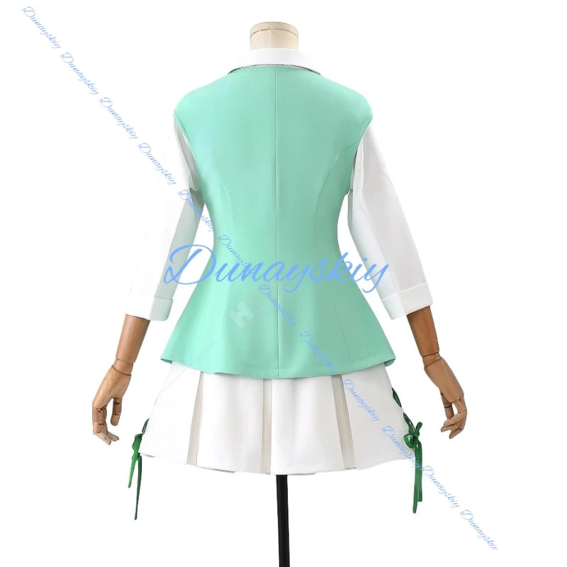 Sakura Game Cosplay Costume Wig School Uniform Anime Green Dress Clothe Halloween Costumes For Women Man Full Set