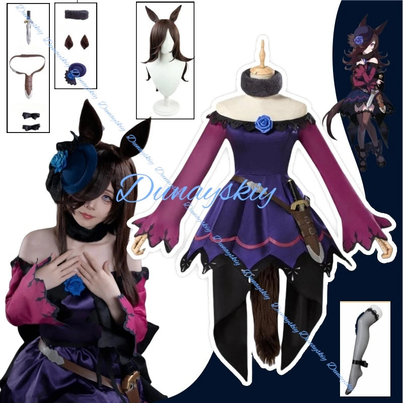 Game Umamusume:Pretty Derby Anime Rice Shower Cosplay Costumes Wig Tail Battle Suit Lovely Dress Halloween Party Outfit Shoes