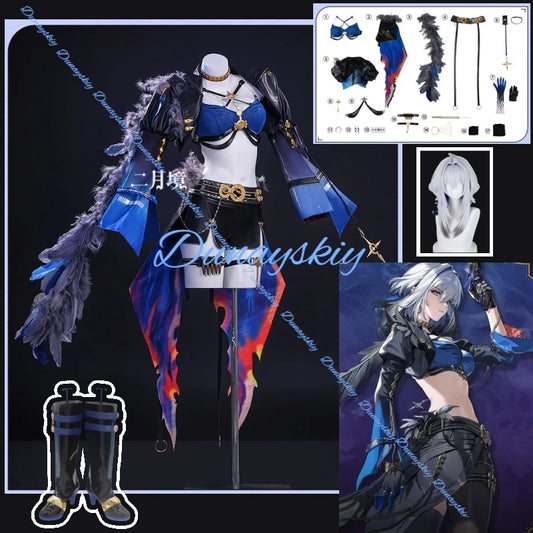 Wuthering Waves Galbrena Cosplay Costume Wig Shoes Uniform Outfit Blue Jacket Carnival Halloween Party for Role Play Cos Props