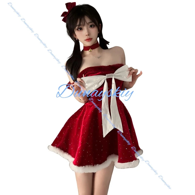 Sexy Velvet Christmas Costume Red Dress Role-playing Dreamy Festive Outfit Women's Modern Dance Special Use Clothing