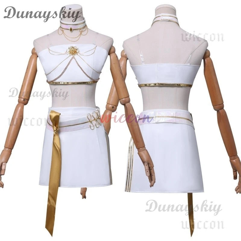 Huntrix WHAT IT SOUNDS LIKE Stage Rumi Mira Zoey Cosplay Uniform Movie Kpop Demon Hunters White Korea Idol Sexy Mini Dress 코스프레