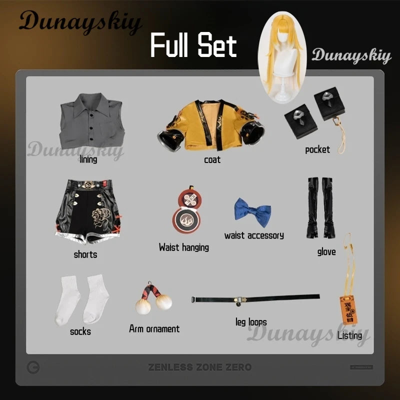 Zenless Zone Zero Ju Fufu Jacket Shorts Cosplay Costume Wig Uniform Yunkui Summit Halloween Party for Women Girls Carnival Props