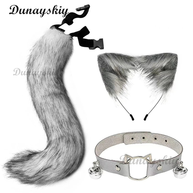Electric Faux Furs Foxes Costume Headband Artificial Animal Tail Children Adult Halloween Party Cosplay Dress Up Tail Hairband