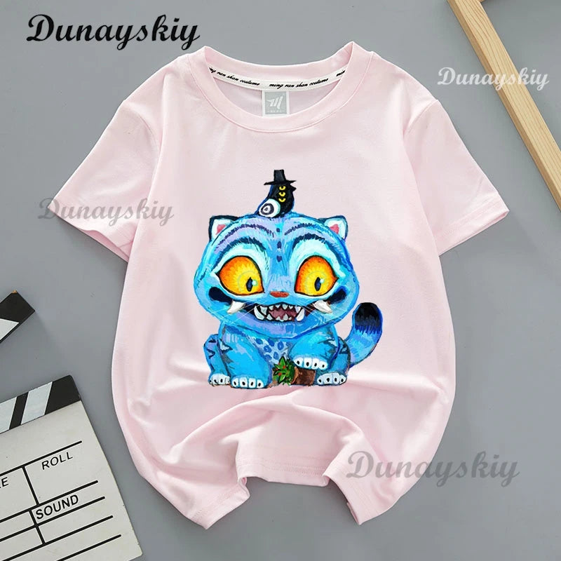 Kpop Demon Hunters Cosplay Merch T-shirt for Children K-Pop Demon Hunters Tiger Print Fashion Tops Casual Movie T Shirt