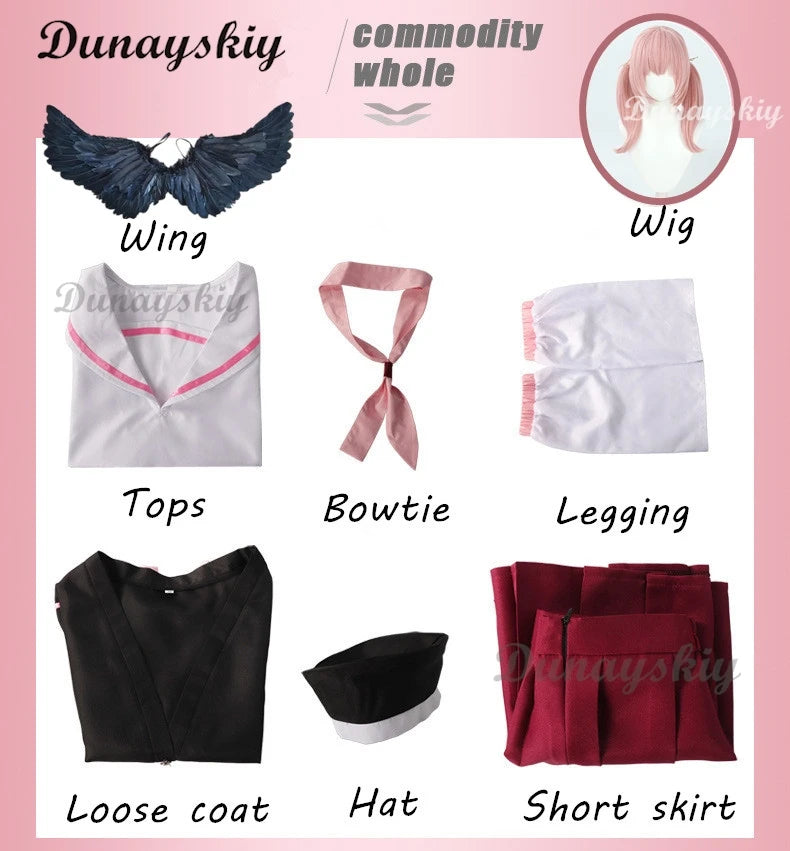 Blue Archive Shimoe Koharu Cosplay Costume Sailor Uniform Suit With Hat Wing Women Girl Halloween Party Outfit Headwear Halo Wig