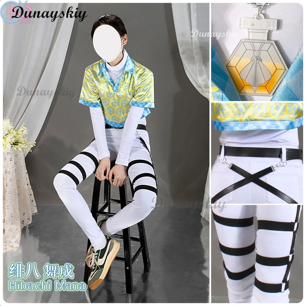 Anime Vtuber Nijisanji Hibachi Mana Cosplay Costume Wig Heat Yellow Short T-shirt Halloween Party Role Play Carnival Suit