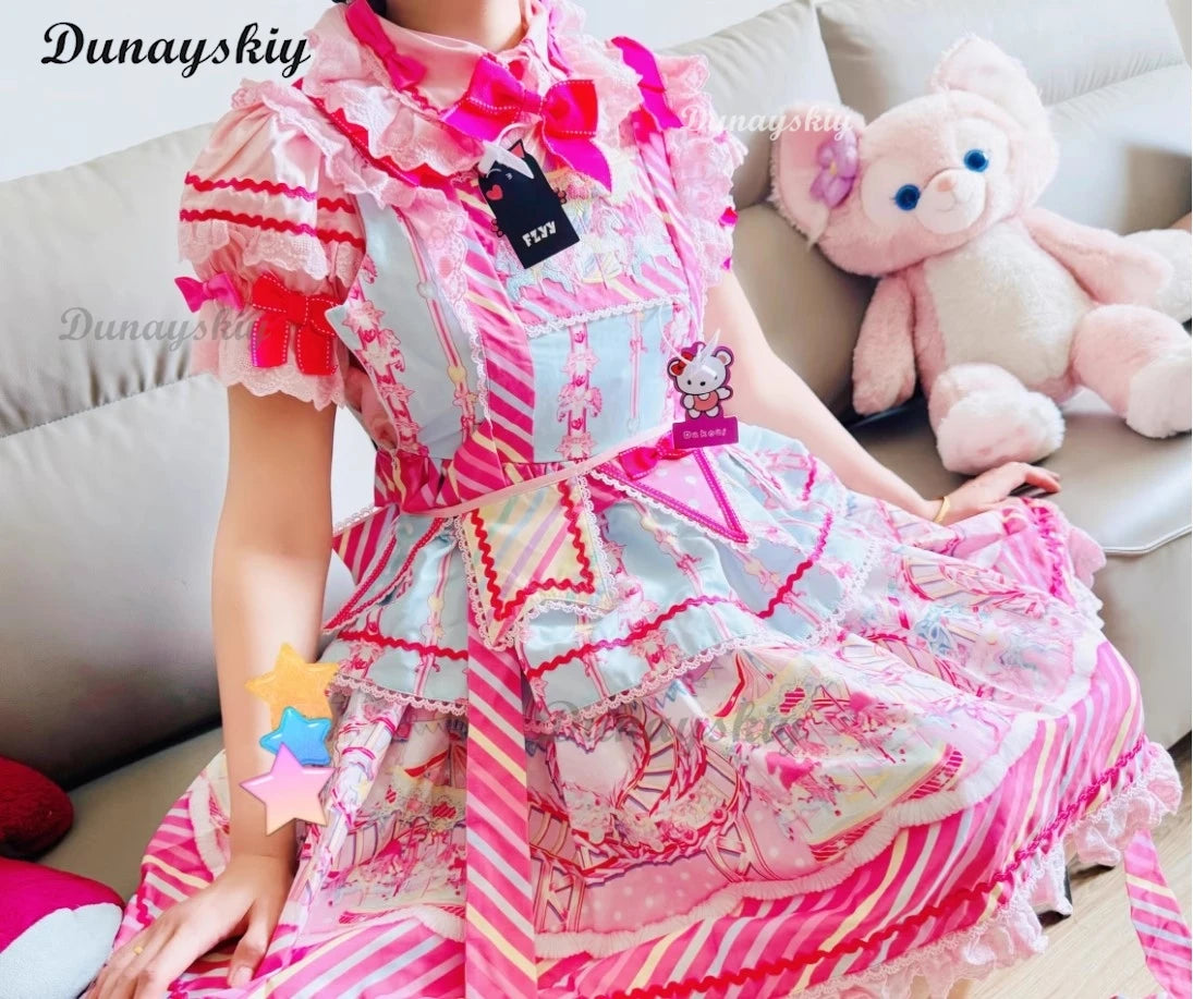 Pinkie Pie Cosplay Costumes Wig Shoes Anime Sweet Lolita Candy Amusement Park JSK Dresses Kawaii Girls Dress Up Party Suits