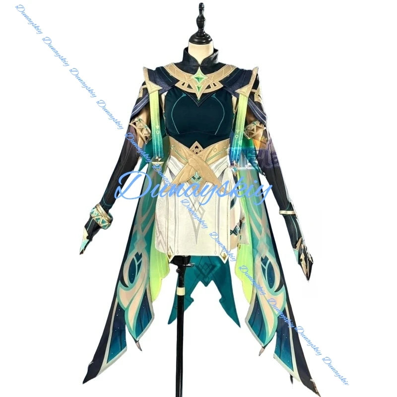 Genshin Impact Nefer Cosplay Costume Wig Uniform Five-star Dendro Catalyst Halloween Party Women Girls Game Accessory Prop