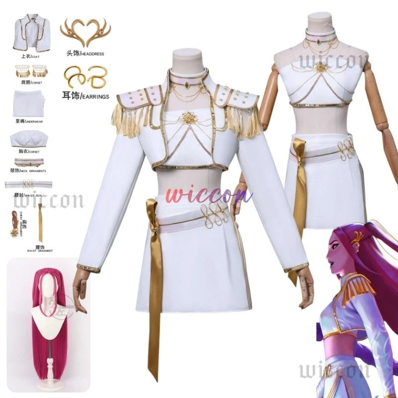 Huntrix Kpop Demon Hunters Mira Cosplay Costume Wig WHAT IT SOUNDS LIKE Stage Performance Costume Shiny Girls Roleplay Outfits