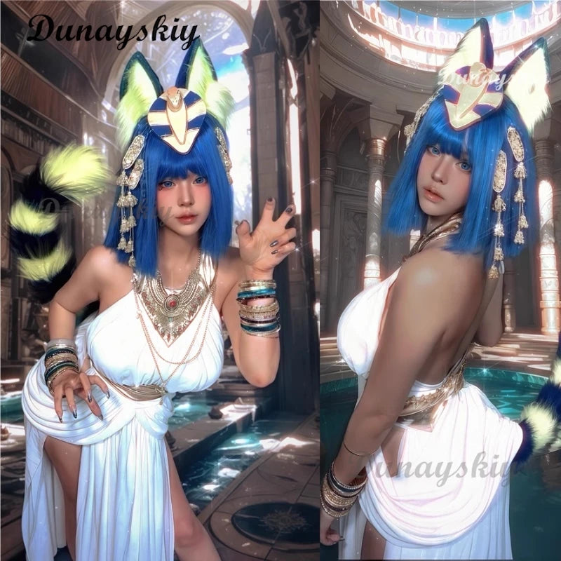 Ankha Cosplay Costumes Egyptian Queen White Sexy Dresses Game Animal Crossing Role Play Uniform Halloween Carnival Dressing
