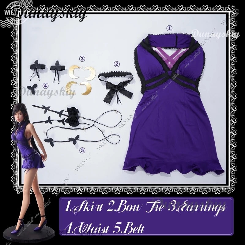 Tifa Lockhart Final Tifa Fantasy VII Remake Cosplay Costume Adult Women Party Dress Wig Outfit Halloween Carnival Suit Woman
