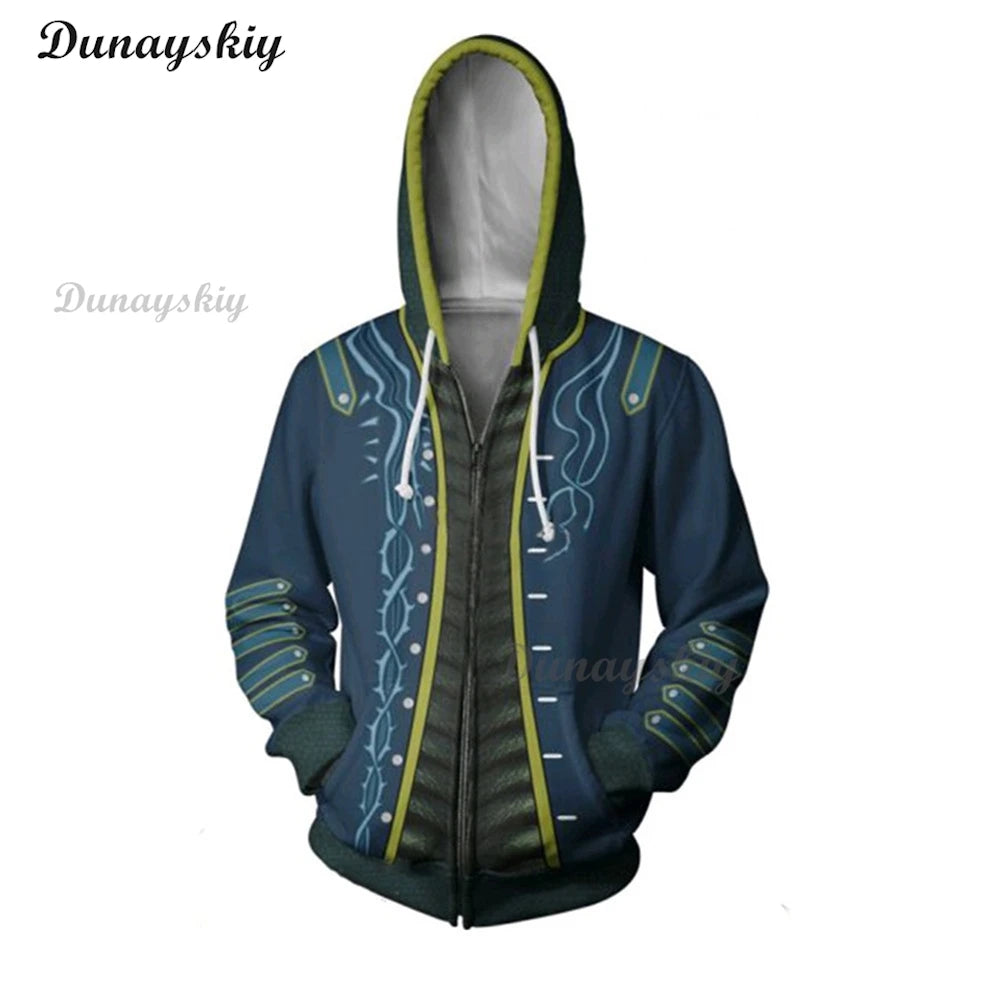 New Game Devil May Cry 5 Hoodies Vergil Cosplay Clothes 3D Printing Jacket Unisexy Hooded Zipper Sweatshirt cardigan Hoody Coat