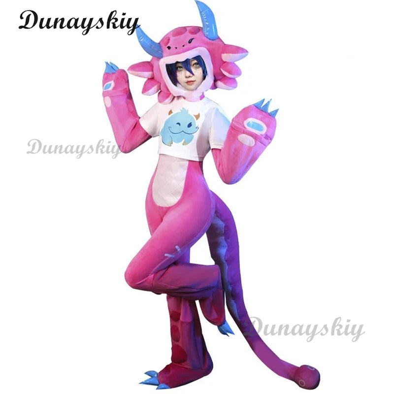 Neeko Cosplay Game LOL Super Pink Jumpsuit Head Cover Cosplay fans Costume S-XXL Tail Suit Halloween Neeko Cute Uniform