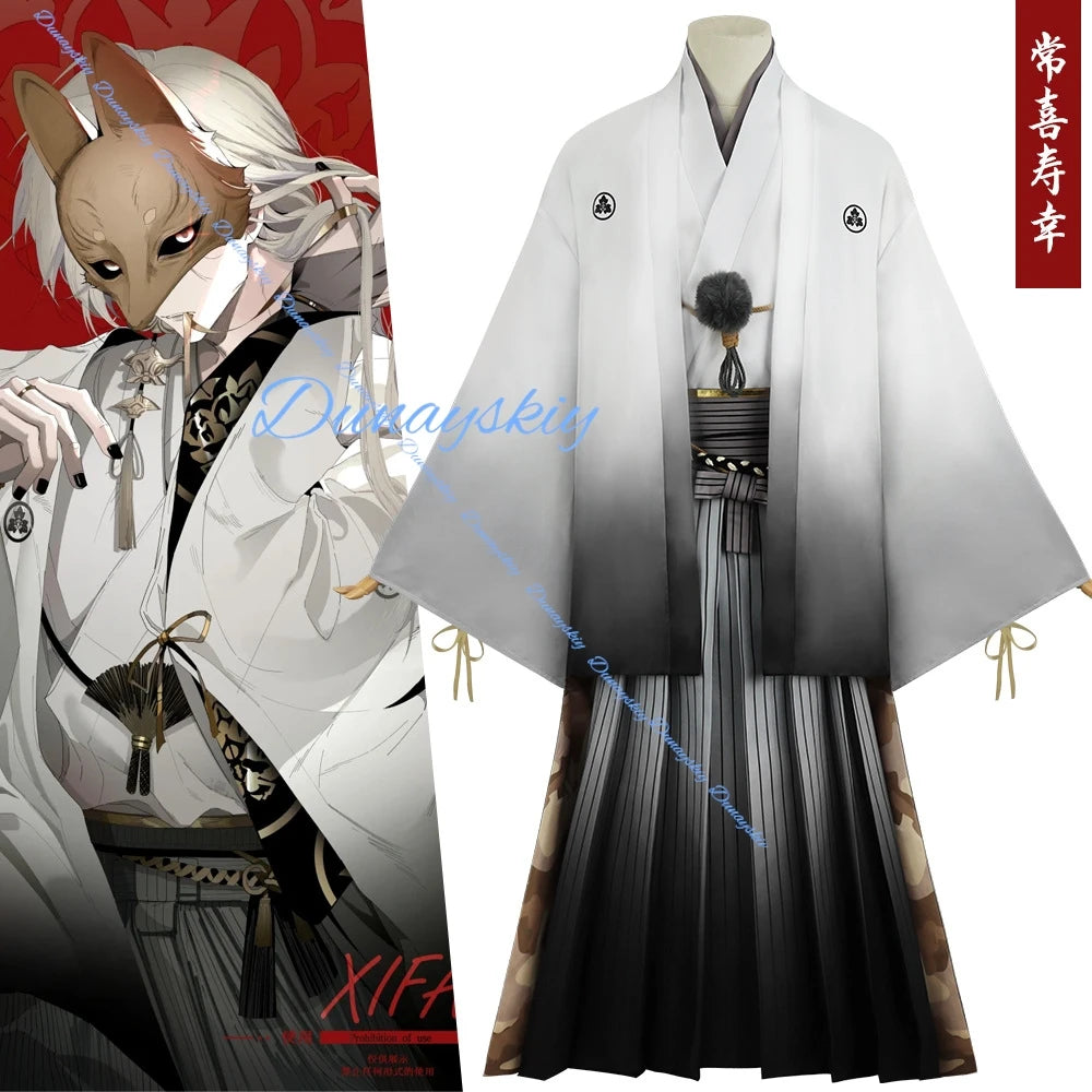 Fox Mask Hinako Shimizu Cosplay Costume Silent Game White Suit Wig Mask Earrings Halloween RolePlay Party
