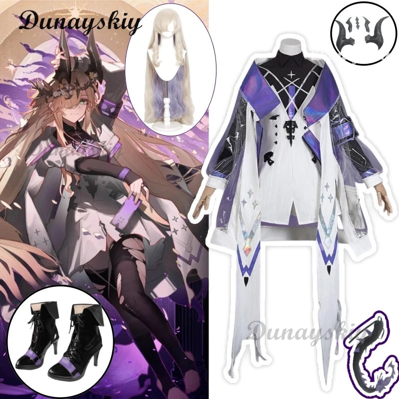 Game Arknight Necrass Eblana Dublinn Cosplay Costume Wig Leggings Uniform Accessories Halloween Party Suit