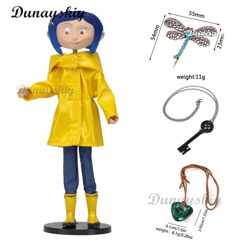 Coraline Cosplay Costume Wig Prop Horror Fairytale Movies Yellow Coat Secret Door Adult Halloween Party Customized