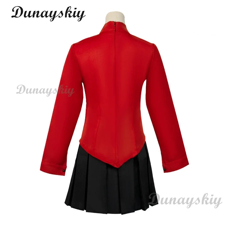 Anime Fate Stay Night Tohsaka Rin Cosplay Costumes Girl Red Shirt Skirt Women Halloween Costumes Dress Headwear Role Play