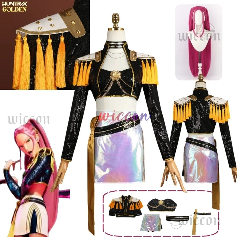 Huntrix Kpop Demon Hunters Mira Cosplay Costume Wig WHAT IT SOUNDS LIKE Stage Performance Costume Shiny Girls Roleplay Outfits