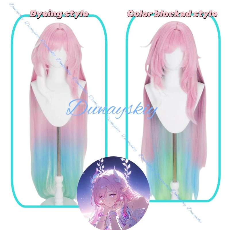Game Honkai Star Rail Cyrene Cosplay Wig Pink Blue Long Hair Headwear Elysia Amphoreus 120cm Women Girls Halloween Party Props
