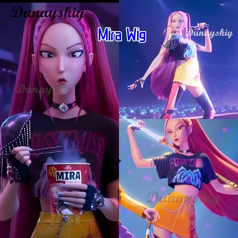 2025 Movie K-Pop Rumi Demon Hunters Stage Lumi Mira Zoe Cosplay Purple Long Wig Braid Hair Hallowen Girl Group Idol