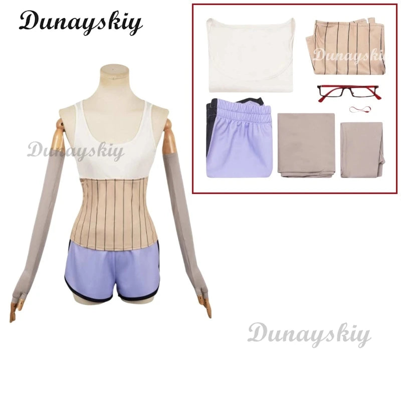 Anime Dandadan Seiko Ayase Cosplay Women Costume Girls Sexy Vest Shorts Sockings Glasses Wigs Set Halloween Xmas Suit Customized