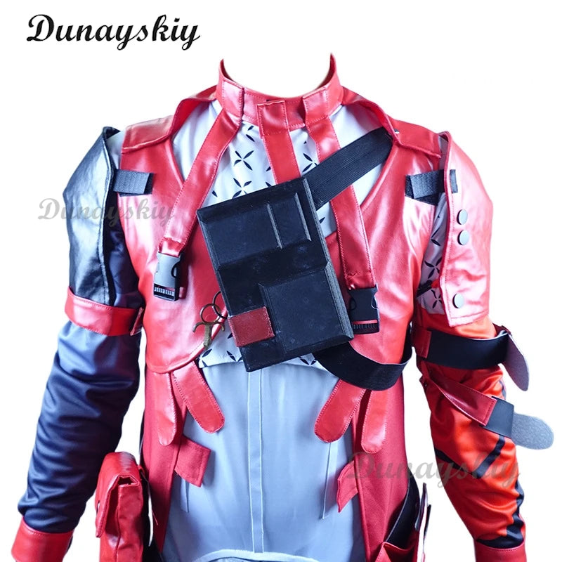 Wuthering Waves Scar Cosplay Costume Wig Men Uniform Headwear Earrings Electro Congenital Resonator Red Cortex Halloween Party