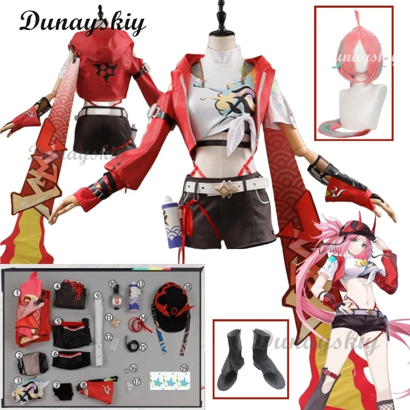Rappa Red Jacket Honkai Star Rail Cosplay Costume Wig Hat Shorts Galaxy Ranger Props Halloween Party Women Accessory