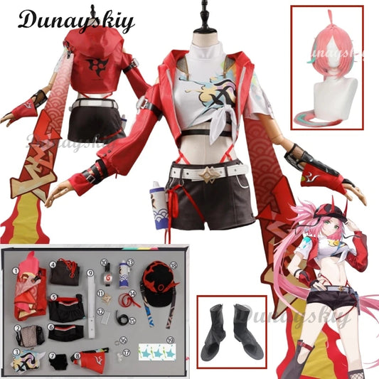 Rappa Red Jacket Honkai Star Rail Cosplay Costume Wig Hat Shorts Galaxy Ranger Props Halloween Party Women Accessory