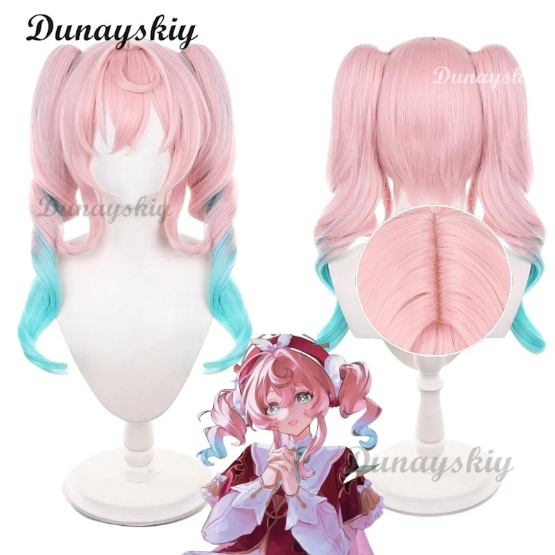 Honkai Star Rail Hyacine Cosplay Wig Pink Blue Double Ponytail Hair Amphoreus Halloween Party for Women Carnival Props