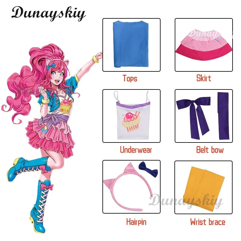 Anime Pinkie Pie Cos PP Pinkamena Diane Pie Cosplay Personification My Little Cos Cute Lovely Pink Pony Wig Wavy Curls Party
