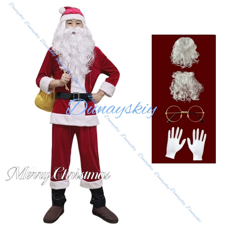 Christmas Santa Claus Costume Beard Lots Men Cosplay Santa Claus Clothes Fancy Dress In Christmas Men Costume Suit For Adults