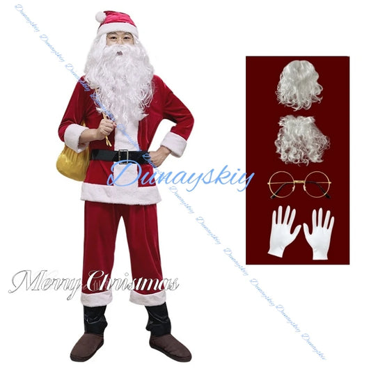 Christmas Santa Claus Costume Beard Lots Men Cosplay Santa Claus Clothes Fancy Dress In Christmas Men Costume Suit For Adults