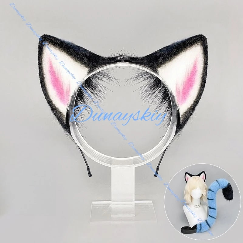 Huntrix Kpop Demon Tiger Cosplay Tail Headwear Set Party Props Ear Halloween Carnival Club Pub Masquerade Costume Women Headband