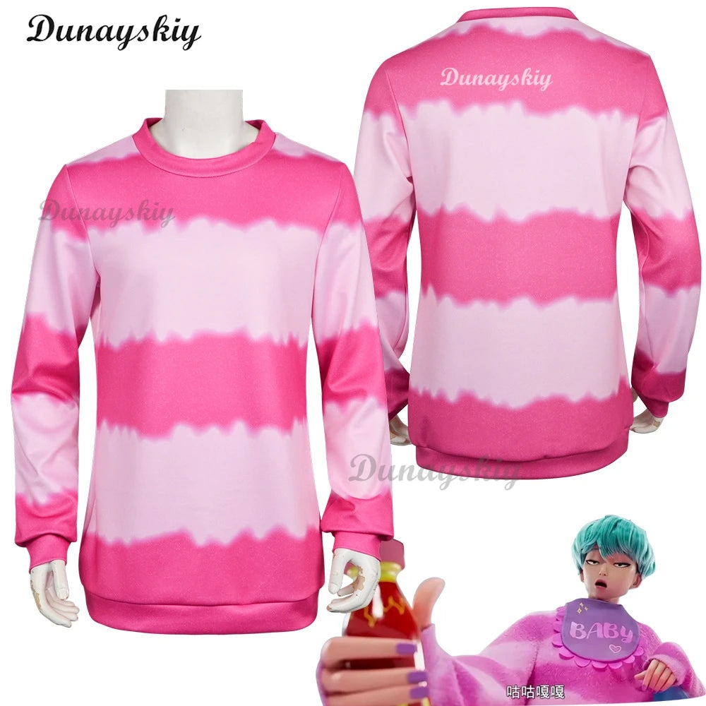 KPOP Huntrix Saja Boys Baby Cosplay Costume Wig Hat Pink Hoodie Y2K costume Halloween Disguise for Adult Outfit