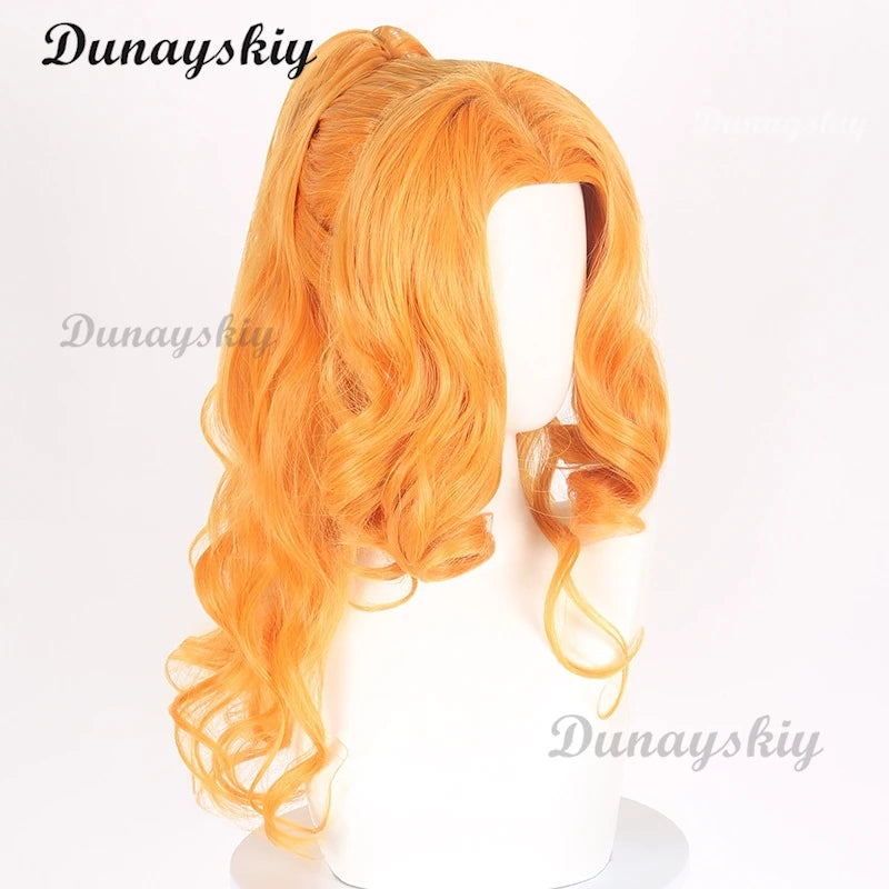 Dazzle Adagio Cosplay Wig Anime Cosplay Orange Heat Resistant Synthetic Hair Prop Halloween Party Play Outfit for Women