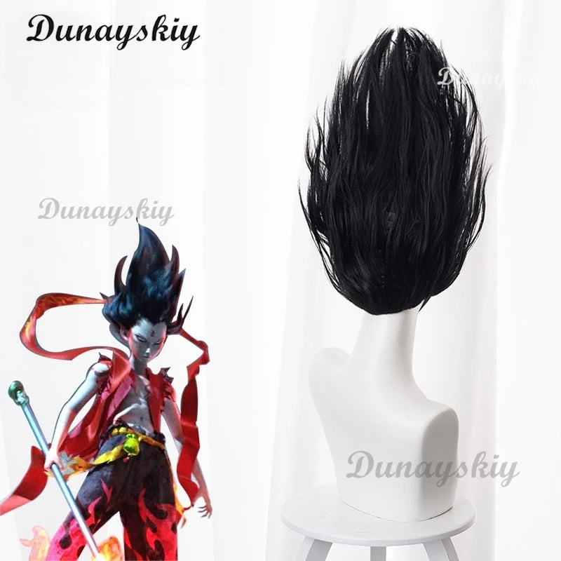 Anime Movies Nezha Cosplay Wig Black Hair Teen Wig Props Aobing Ne Zha 2 Halloween Party for Women Men Carnival Accessory Gifts