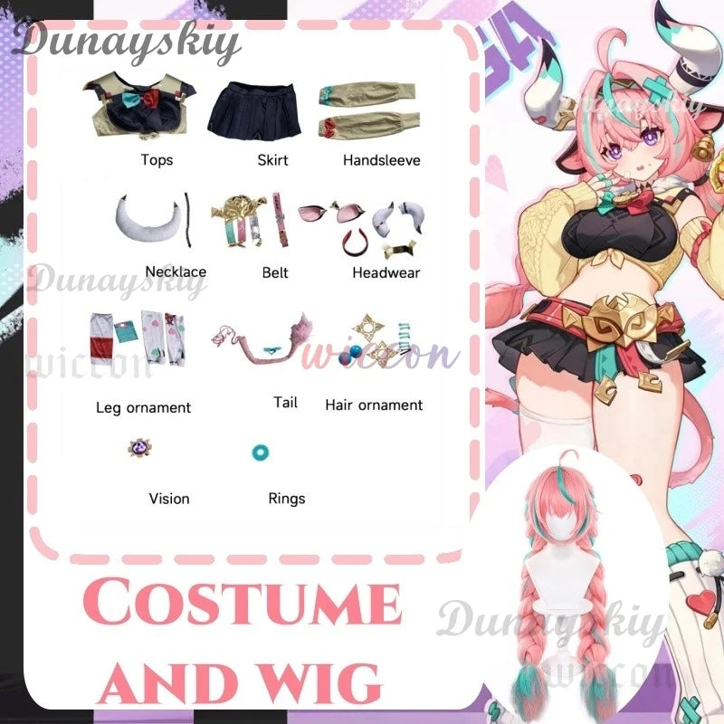 Game Genshin Impact Varesa Cosplay Varesa Cosplay Wig Horn Accessory Uniform New Dress Suit Anime Shoes Carnival Party Outfit