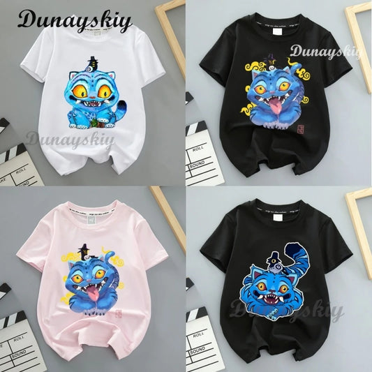 Kpop Demon Hunters Cosplay Merch T-shirt for Children K-Pop Demon Hunters Tiger Print Fashion Tops Casual Movie T Shirt