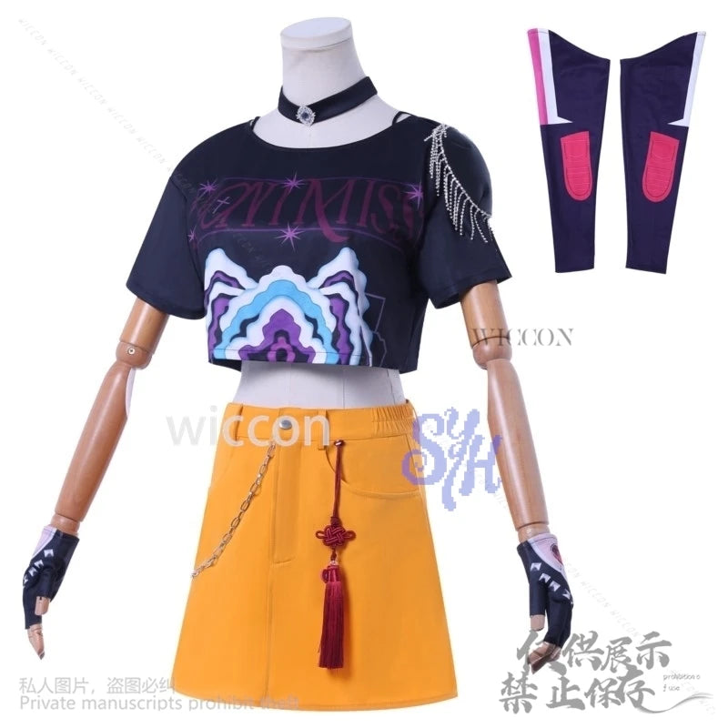 Huntrix Mira Cosplay Anime Movie Demon Kpop Idol Stage Costume Girls Power Groups Cos Mini Dress Jirai Kei Uniform Wig Halloween